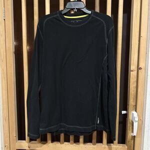Eddie Bauer Shirt Mens Medium Black Travex Long Sleeve Pullover SMALL HOLE